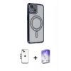 MARSİLYAN™- iPhone 14 Kılıf Zirve Doku Prime - Siyah Bilvis 5in1 3D Magic Cam Ekran Koruyucu + Shine Kamera Lens - GI