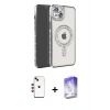 MARSİLYAN™- iPhone 14 Kılıf Zirve Doku Prime - Siyah Bilvis 5in1 3D Magic Cam Ekran Koruyucu + Shine Kamera Lens - KI