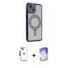 MARSİLYAN™- iPhone 14 Kılıf Zirve Doku Prime - Siyah Bilvis 5in1 3D Magic Cam Ekran Koruyucu + Shine Kamera Lens - SH