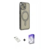 MARSİLYAN™- iPhone 14 Kılıf Zirve Doku Prime - Siyah Bilvis 5in1 3D Magic Cam Ekran Koruyucu + Diamond Kamera Lens - YL