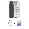 MARSİLYAN™- iPhone 14 Kılıf Zirve Doku Prime - Siyah Bilvis 5in1 5D Magic Hayalet Cam Ekran Koruyucu + Shine Kamera Lens - MI