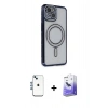 MARSİLYAN™- iPhone 14 Kılıf Zirve Doku Prime - Siyah Bilvis 5in1 5D Magic Hayalet Cam Ekran Koruyucu + Shine Kamera Lens - MI