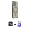 MARSİLYAN™- iPhone 14 Kılıf Zirve Doku Prime - Siyah Bilvis 5in1 5D Magic Hayalet Cam Ekran Koruyucu + PVD Metal Kamera Lens - PE
