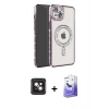 MARSİLYAN™- iPhone 14 Kılıf Zirve Doku Prime - Siyah Bilvis 5in1 5D Magic Hayalet Cam Ekran Koruyucu + PVD Metal Kamera Lens - PE