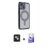 MARSİLYAN™- iPhone 14 Kılıf Zirve Doku Prime - Siyah Bilvis 5in1 5D Magic Hayalet Cam Ekran Koruyucu + PVD Metal Kamera Lens - PE