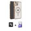 MARSİLYAN™- iPhone 14 Kılıf Zirve Doku Prime - Siyah Bilvis 5in1 5D Magic Hayalet Cam Ekran Koruyucu + PVD Metal Kamera Lens - PE