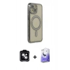 MARSİLYAN™- iPhone 14 Kılıf Zirve Doku Prime - Siyah Bilvis 5in1 5D Magic Hayalet Cam Ekran Koruyucu + PVD Metal Kamera Lens - GS