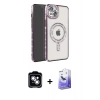MARSİLYAN™- iPhone 14 Kılıf Zirve Doku Prime - Siyah Bilvis 5in1 5D Magic Hayalet Cam Ekran Koruyucu + PVD Metal Kamera Lens - GS