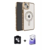 MARSİLYAN™- iPhone 14 Kılıf Zirve Doku Prime - Siyah Bilvis 5in1 5D Magic Hayalet Cam Ekran Koruyucu + PVD Metal Kamera Lens - GS
