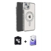 MARSİLYAN™- iPhone 14 Kılıf Zirve Doku Prime - Siyah Bilvis 5in1 5D Magic Hayalet Cam Ekran Koruyucu + PVD Metal Kamera Lens - GS