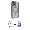 MARSİLYAN™- iPhone 14 Kılıf Zirve Doku Prime - Siyah Bilvis 5in1 5D Magic Hayalet Cam Ekran Koruyucu + Shine Kamera Lens - SH