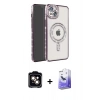 MARSİLYAN™- iPhone 14 Kılıf Zirve Doku Prime - Siyah Bilvis 5in1 5D Magic Hayalet Cam Ekran Koruyucu + PVD Metal Kamera Lens - TU