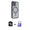 MARSİLYAN™- iPhone 14 Kılıf Zirve Doku Prime - Siyah Bilvis 5in1 5D Magic Hayalet Cam Ekran Koruyucu + PVD Metal Kamera Lens - TU