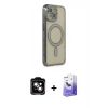 MARSİLYAN™- iPhone 14 Kılıf Zirve Doku Prime - Siyah Bilvis 5in1 5D Magic Hayalet Cam Ekran Koruyucu + PVD Metal Kamera Lens - TU