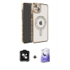 MARSİLYAN™- iPhone 14 Kılıf Zirve Doku Prime - Siyah Bilvis 5in1 5D Magic Hayalet Cam Ekran Koruyucu + PVD Metal Kamera Lens - TU