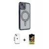 MARSİLYAN™- iPhone 14 Kılıf Zirve Doku Prime - Siyah Buffer Cam Ekran Koruyucu + Gökkuşağı Shine Kamera Lens