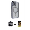 MARSİLYAN™- iPhone 14 Kılıf Zirve Doku Prime - Siyah Buffer Cam Ekran Koruyucu + PVD Metal Kamera Lens - MI