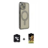 MARSİLYAN™- iPhone 14 Kılıf Zirve Doku Prime - Siyah Buffer Cam Ekran Koruyucu + PVD Metal Kamera Lens - MI