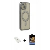 MARSİLYAN™- iPhone 14 Kılıf Zirve Doku Prime - Siyah Buffer Hayalet Cam Ekran Koruyucu + Diamond Kamera Lens - YL