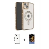 MARSİLYAN™- iPhone 14 Kılıf Zirve Doku Prime - Siyah Buffer Hayalet Cam Ekran Koruyucu + Gökkuşağı Shine Kamera Lens