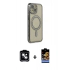 MARSİLYAN™- iPhone 14 Kılıf Zirve Doku Prime - Siyah Buffer Hayalet Cam Ekran Koruyucu + PVD Metal Kamera Lens - GS