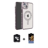 MARSİLYAN™- iPhone 14 Kılıf Zirve Doku Prime - Siyah Buffer Hayalet Cam Ekran Koruyucu + PVD Metal Kamera Lens - GS