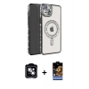 MARSİLYAN™- iPhone 14 Kılıf Zirve Doku Prime - Siyah Buffer Hayalet Cam Ekran Koruyucu + PVD Metal Kamera Lens - GS