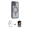 MARSİLYAN™- iPhone 14 Kılıf Zirve Doku Prime - Siyah Buffer Hayalet Cam Ekran Koruyucu + Shine Kamera Lens - GS