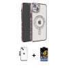 MARSİLYAN™- iPhone 14 Kılıf Zirve Doku Prime - Siyah Buffer Hayalet Cam Ekran Koruyucu + Shine Kamera Lens - SH
