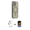 MARSİLYAN™- iPhone 14 Kılıf Zirve Doku Prime - Siyah Buffer Hayalet Cam Ekran Koruyucu + Shine Kamera Lens - SH