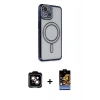MARSİLYAN™- iPhone 14 Kılıf Zirve Doku Prime - Siyah Buffer Hayalet Cam Ekran Koruyucu + PVD Metal Kamera Lens - TU