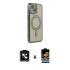 MARSİLYAN™- iPhone 14 Kılıf Zirve Doku Prime - Siyah Buffer Hayalet Cam Ekran Koruyucu + PVD Metal Kamera Lens - TU