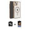 MARSİLYAN™- iPhone 14 Kılıf Zirve Doku Prime - Siyah Buffer Hayalet Cam Ekran Koruyucu + PVD Metal Kamera Lens - TU