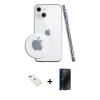MARSİLYAN™- iPhone 14 Kılıf Zirve Doku - Siyah 3D Antistatik Hayalet Cam Ekran Koruyucu + Diamond Kamera Lens - KI