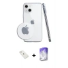 MARSİLYAN™- iPhone 14 Kılıf Zirve Doku - Siyah Bilvis 5in1 3D Magic Cam Ekran Koruyucu + Diamond Kamera Lens - PE