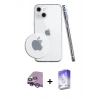 MARSİLYAN™- iPhone 14 Kılıf Zirve Doku - Siyah Bilvis 5in1 3D Magic Cam Ekran Koruyucu + Raze Metal Kamera Lens - MR