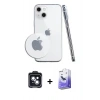 MARSİLYAN™- iPhone 14 Kılıf Zirve Doku - Siyah Bilvis 5in1 5D Magic Hayalet Cam Ekran Koruyucu + PVD Metal Kamera Lens - SH