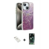 MARSİLYAN™- iPhone 14 Kılıf Zirve Modern Prime - Şeffaf 360 Full Body Arka Koruyucu + Pembe Diamond Kamera Lens