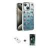 MARSİLYAN™- iPhone 14 Kılıf Zirve Modern Prime - Şeffaf 360 Full Body Arka Koruyucu + Pembe Diamond Kamera Lens