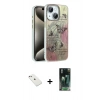 MARSİLYAN™- iPhone 14 Kılıf Zirve Modern Prime - Şeffaf 360 Full Body Arka Koruyucu + Pembe Diamond Kamera Lens