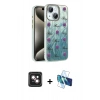 MARSİLYAN™- iPhone 14 Kılıf Zirve Modern Prime - Siyah 3D Antistatik Cam Ekran Koruyucu + PVD Metal Kamera Lens - PE