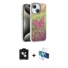 MARSİLYAN™- iPhone 14 Kılıf Zirve Modern Prime - Siyah 3D Antistatik Cam Ekran Koruyucu + PVD Metal Kamera Lens - TU