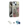 MARSİLYAN™- iPhone 14 Kılıf Zirve Modern Prime - Siyah 3D Antistatik Cam Ekran Koruyucu + Diamond Kamera Lens - YL