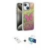MARSİLYAN™- iPhone 14 Kılıf Zirve Modern Prime - Siyah 3D Antistatik Cam Ekran Koruyucu + Diamond Kamera Lens - YL