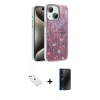 MARSİLYAN™- iPhone 14 Kılıf Zirve Modern Prime - Siyah 3D Antistatik Hayalet Cam Ekran Koruyucu + Diamond Kamera Lens - PE