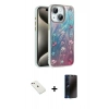 MARSİLYAN™- iPhone 14 Kılıf Zirve Modern Prime - Siyah 3D Antistatik Hayalet Cam Ekran Koruyucu + Diamond Kamera Lens - PE