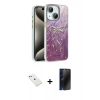 MARSİLYAN™- iPhone 14 Kılıf Zirve Modern Prime - Siyah 3D Antistatik Hayalet Cam Ekran Koruyucu + Diamond Kamera Lens - PE