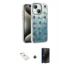 MARSİLYAN™- iPhone 14 Kılıf Zirve Modern Prime - Siyah 3D Antistatik Hayalet Cam Ekran Koruyucu + Diamond Kamera Lens - PE