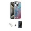 MARSİLYAN™- iPhone 14 Kılıf Zirve Modern Prime - Siyah 3D Antistatik Hayalet Cam Ekran Koruyucu + Diamond Kamera Lens - YL