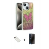 MARSİLYAN™- iPhone 14 Kılıf Zirve Modern Prime - Siyah 3D Antistatik Hayalet Cam Ekran Koruyucu + Diamond Kamera Lens - PE